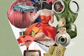 create surreal digital collage art with a unique aesthetic