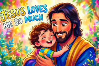create bible illustration for kids, christian children story book illustration
