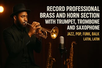 record professional brass and horn section with trumpet, trombone, and saxophone