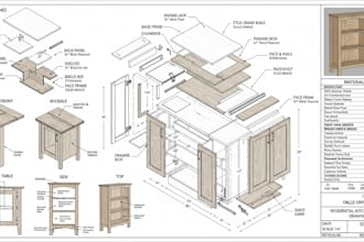 design custom millwork shop drawing for cabinets and furniture, wardrobe, pantry