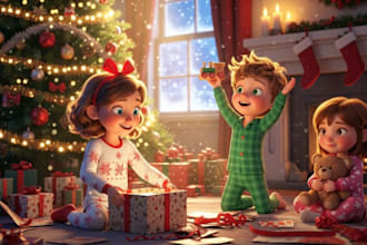 weihnachten kinderbuch illustration in aquarell 3d  geschichtenstil