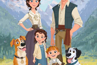 unique semi realism disney cartoon for your project