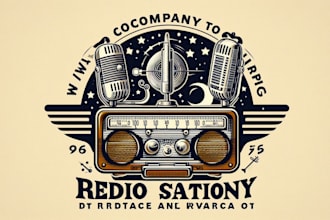 design vintage radio stations logo with t shirt design