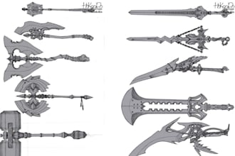 design concept art for weapons