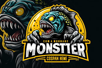 design a fierce monster fish mascot logo and t shirt design