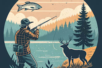 make vintage fishing hunting t shirt design and illustration