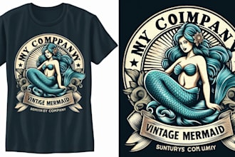design high quality vintage mermaid logo with t shirt design