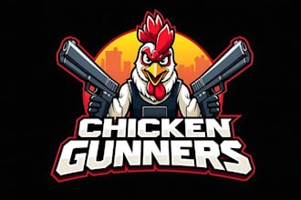 design outstanding chicken gunner mascot logo