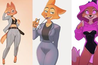 do furry art, fursona, anthro, furry oc, sheet anime style, concept art sfw