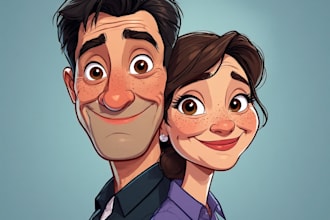 paint a romantic couple portrait in watercolor style
