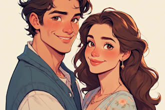 illustrate romantic cute couple portrait