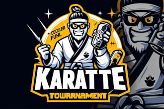 design a powerful karate tournament mascot logo and t shirt design