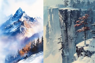 sketch architectural garden views or landscape scenery with watercolor