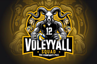design a powerful volleyball squad mascot logo with t shirt design