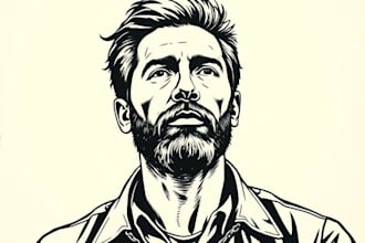 draw a portrait drawing in linocut illustration