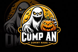 do custom spooky ghost and pumpkin mascot logo with t shirt design