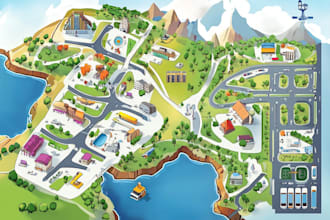 draw a high resolution event map, travel map vector illustration