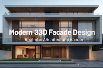 design a modern and realistic 3d architectural facades for your building