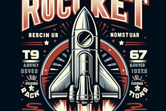 design high quality vintage rocket logo with t shirt design