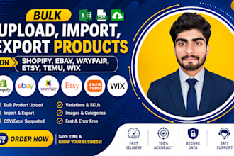 bulk upload, import, export products on shopify, ebay, wayfair, etsy, temu, wix