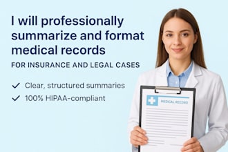 professionally summarize and format medical records for insurance and legal case