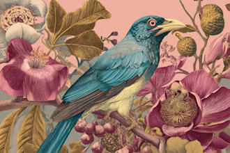 draw an animal and botanical illustration art