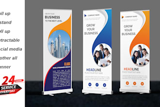 design a creative roll up banner, x stand, and pull up banner within 24 hours