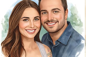 paint watercolor portrait painting for your family, couple, house, pets, cars
