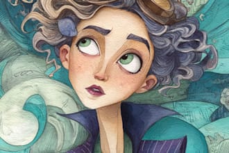 draw fantasy portrait in whimsical style tim burton inspired