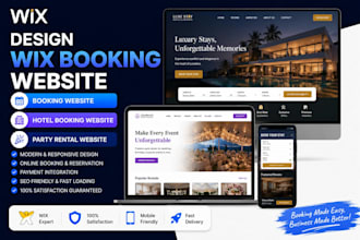 design wix booking website, hotel booking website, party rental website wix
