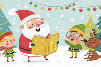 illustration christmas book , holiday funny cartoon caricature card