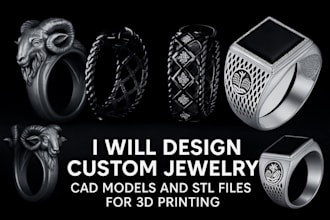 design custom jewelry cad models, 3d model and stl files for 3d printing