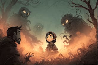 make an dark,horror, creepy illustration with vintage