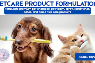 formulate pet shampoo, balm, spray, conditioner, wipes, flea tick care products