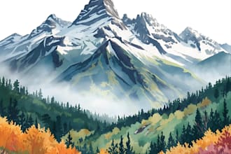 paint a watercolor and gouache landscape illustration