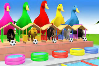 create 3d crossing fountain cartoon for kids paint animals
