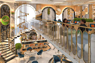 renovate3d luxury restuarant design,bar interior,inner outlet,cafe lounge render