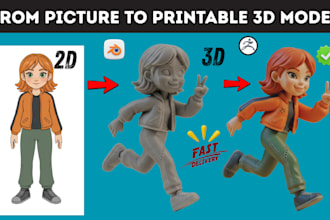 convert your 2d art to printable 3d model stl file toy figurine character model