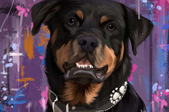 draw your pet into vector cartoon with abstract background