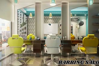 create 3d barber shop, barbing saloon 3d design, or spa interior design
