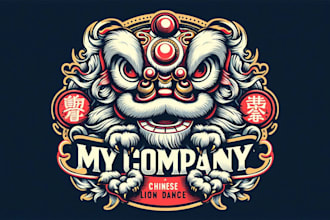 design  premium vintage chinese lion dance mascot logo t shirt design