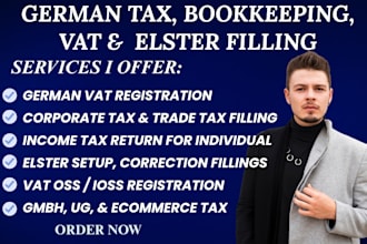 do german tax return, vat, bookkeeping, coporate tax, income tax, via elster