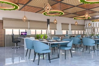 renew modern cafe, restaurant interior decor,cgi furniture layout,kitchen render