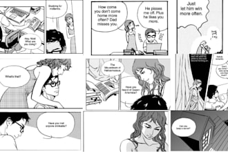 create stunning manga comics book illustration, anime manga comics, webtoon page