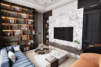 remodel 3d interior design,furniture lighten,cozy livingroom,bookshelf rendering