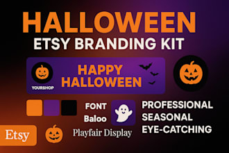 design a professional halloween etsy branding kit with logo and banner