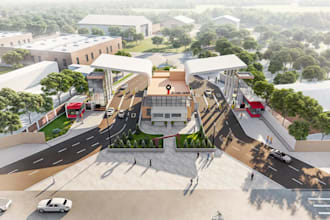 3d industrial complex,landscape design,site plan,guard tower,real estate render