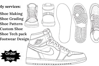 do digital shoe pattern making grading, tech pack in all sizes for your design