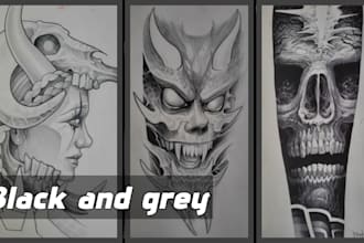 create custom realistic black and grey tattoo designs