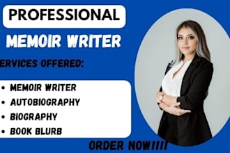 write and format memoir, book blurb, biography, autobiography, life story